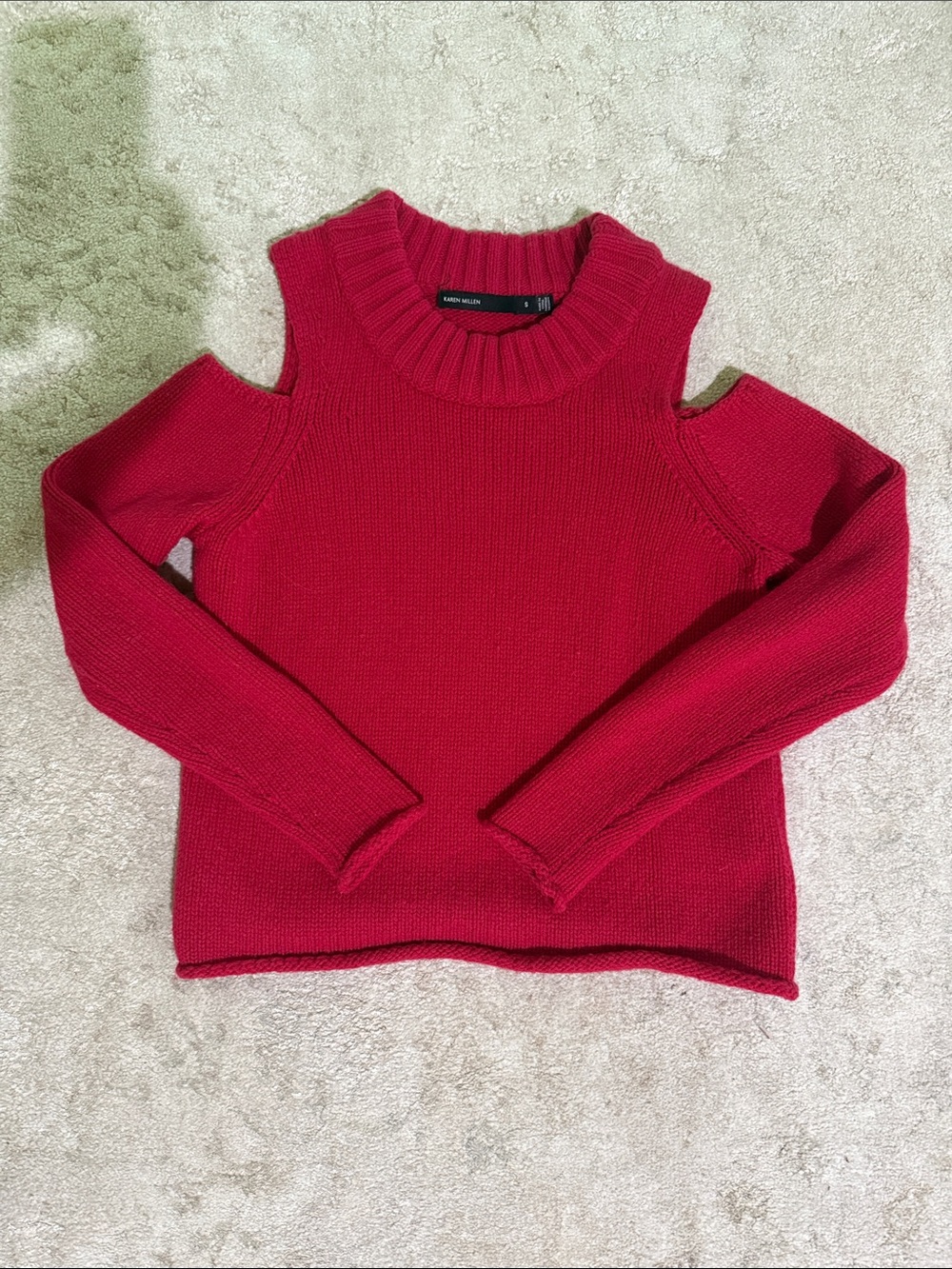 Karen Millen Red Cold-Shoulder Turtleneck Sweater